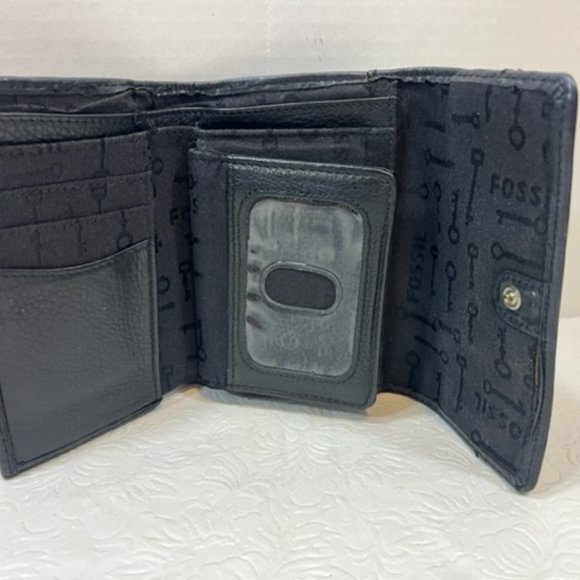 VTG FOSSIL Soft Black Cowhide Leather Trifold Stitched Wallet - Picture 6 of 16